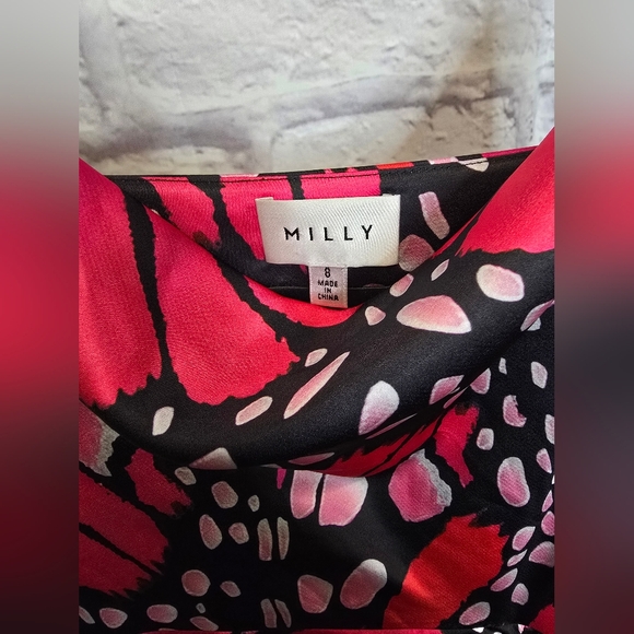 EUC $395 MILLYLilliana Graphic Butterfly Dress in Black & Pomegranate SZ 8 - Picture 9 of 11